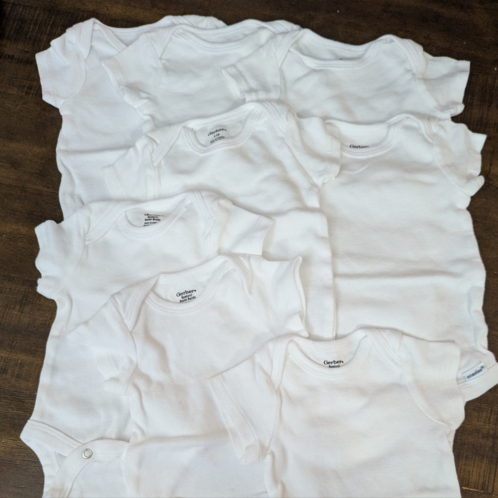 8 PC Gerber White Short-Sleeve Baby One-Piece Bodysuits Pack - White